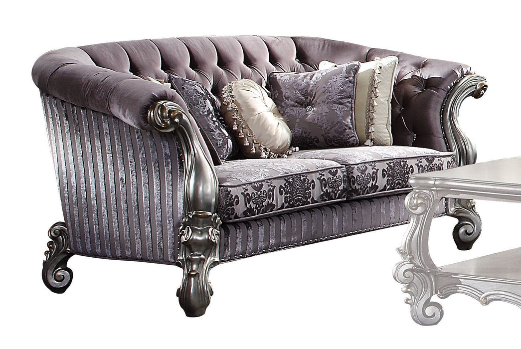 Velvet Loveseat And Toss Pillows - Purple / Platinum