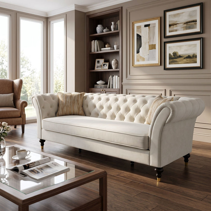 Chesterfield Sofa, 3 Seat Couch With Deep Button Tufted Back, Rolled Arms Home Essentials