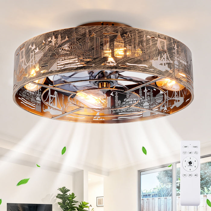 20" Iron Art Ceiling Fans With Remote, Flush Mount Ceiling Fan With 6 Speeds Reversible Motor, Not Included Bulbs - Blush / Gold / Bronze Daily Nest