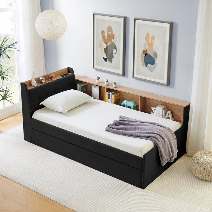 Upholstered Daybed With Storage Headboard, Wireless Charging, LED Lights Home Essentials