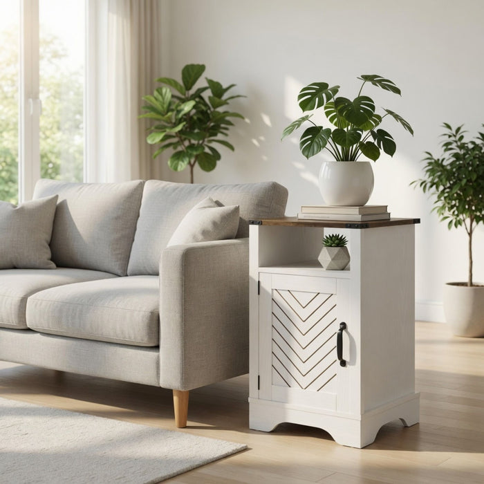 Farmhouse Nightstand With Charging Station & Storage Home Essentials
