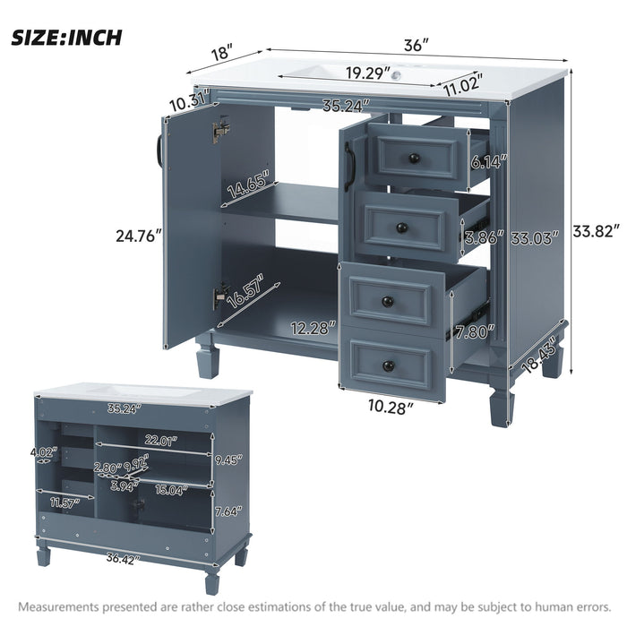 Bathroom Vanity With Sink And Storage, 2 Drawers, 1 Deep Drawer, Adjustable Shelf - Blue Hearth and Haven