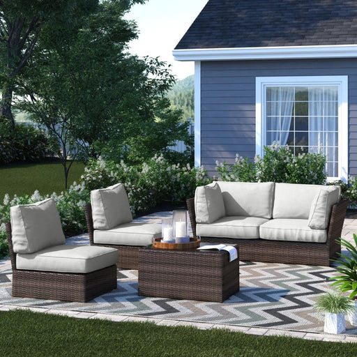 Outdoor Sofa Set With Cushions Seats 4 Weather Resistant Resin - Espresso LSI Patio Furniture