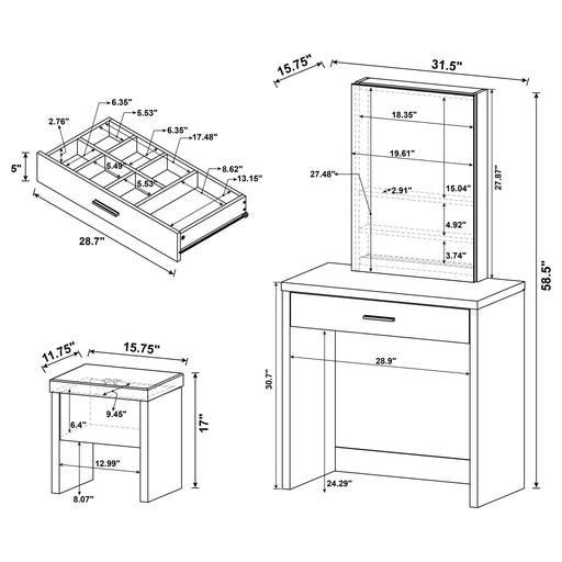 Walsh - Makeup Vanity Table With Mirror And Stool - White Furniture Max