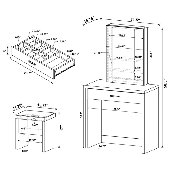 Walsh - Makeup Vanity Table With Mirror And Stool - White Furniture Max