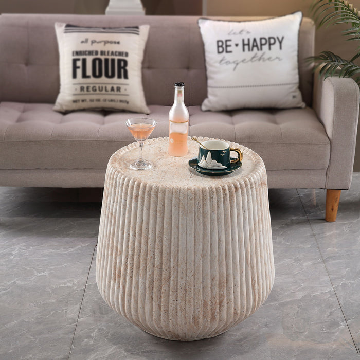 Fluted Drum Accent Coffee Table For Indoor / Outdoor - Beige / Yellow Home Essentials