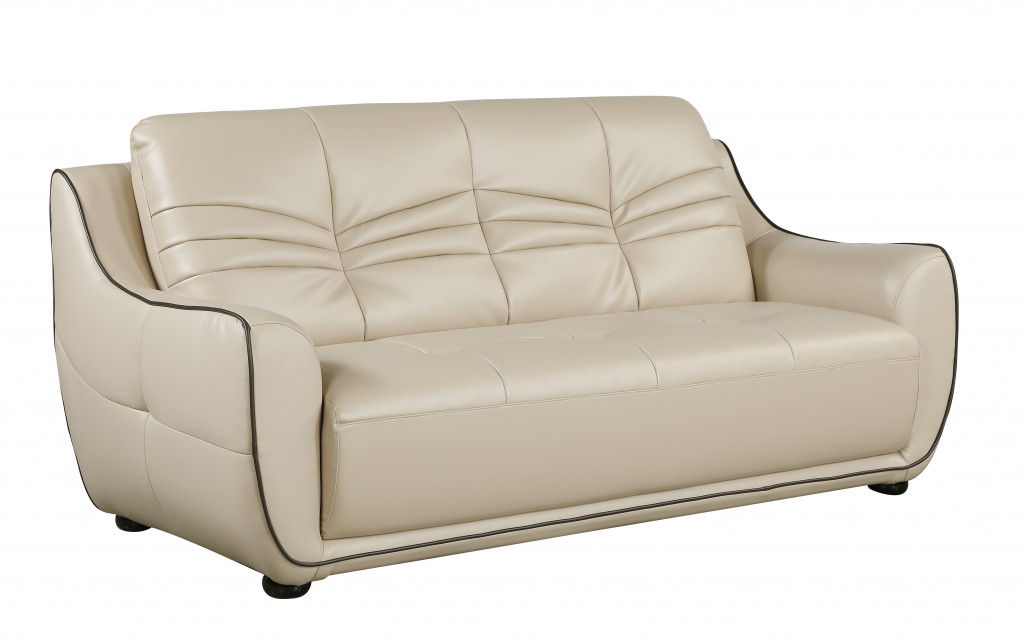 Faux Leather Sofa With Black Legs - Beige