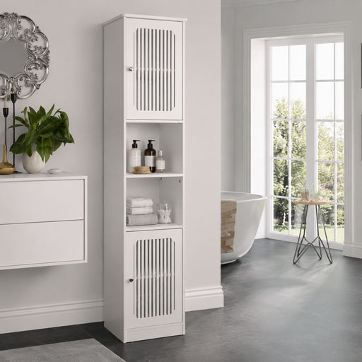 Tall Bathroom Cabinet With Adjustable Shelves, Louvered Door Floor Standing Storage Unit - White Home Essentials