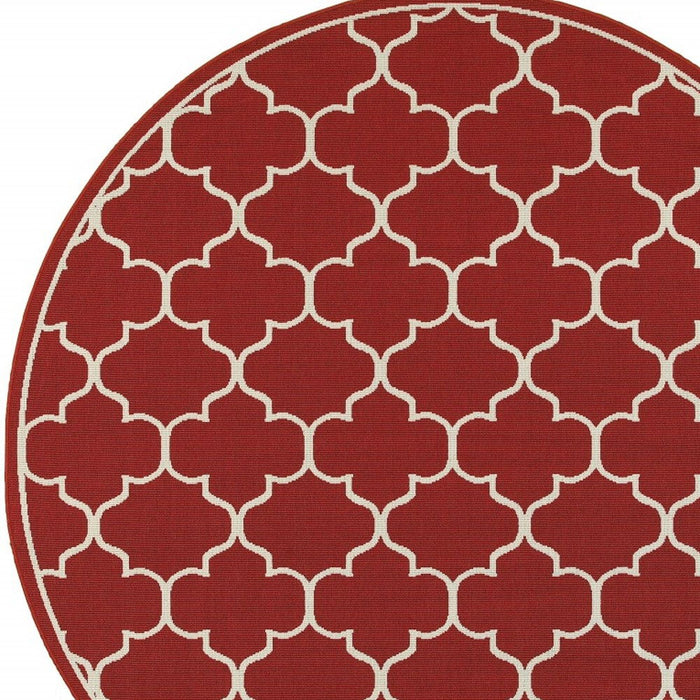 8' X 8' Round Indoor / Outdoor Area Rug - Red / Ivory