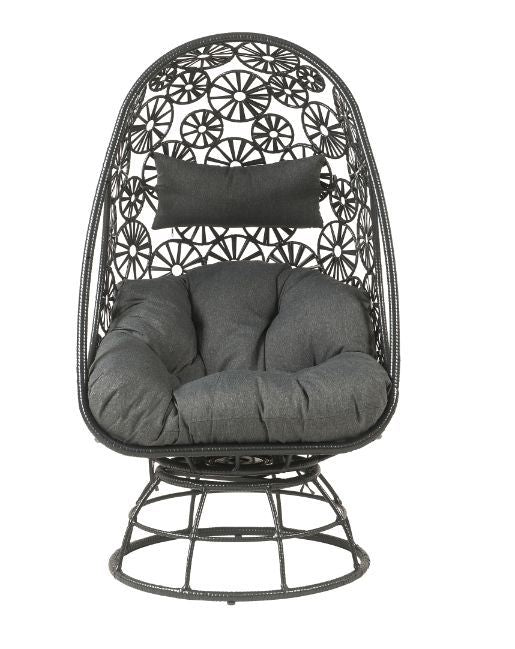Hikre - Patio Lounge Chair & Side Table - Clear Glass, Charcoal Fabric & Black Wicker ACME