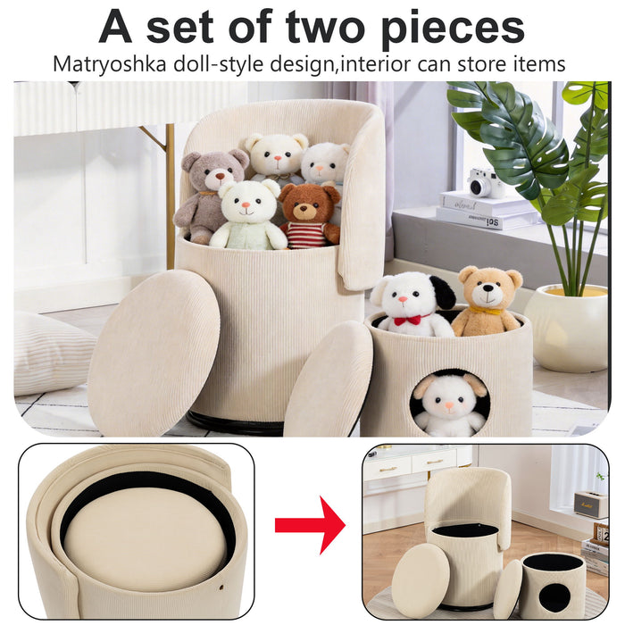 Barrel Chair, Built In Storage, 360° Swivel - Beige Home Essentials