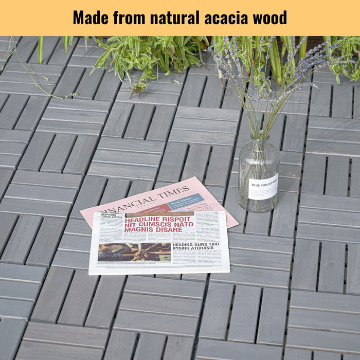 Acacia Wood Interlocking Deck Tiles Checker Pattern For Outdoor Flooring