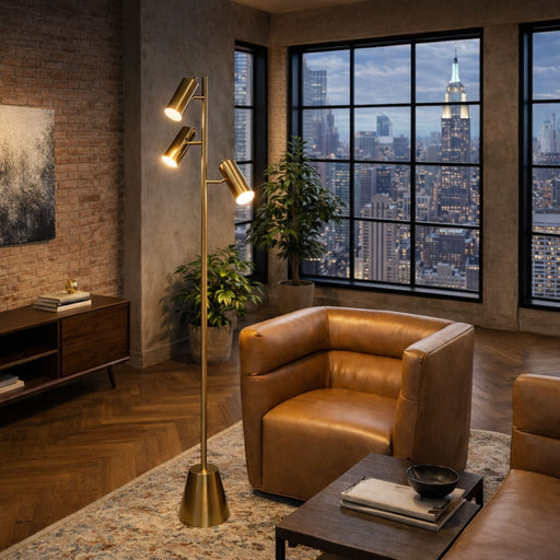 Lumina - Floor Lamp With Rotary Switch Triple Spots Cone Base - Gold Ashcroft Furniture