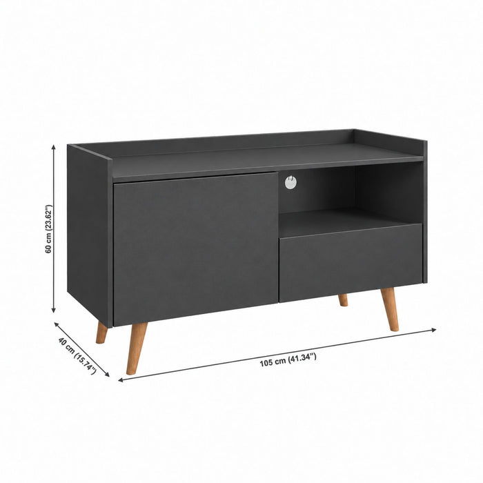 TV Stand For TVs Up To 45" With Open Storage Shelf, Cable Management, 1 Door And 1 Drawer Home Essentials