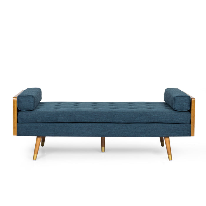 Chaise Lounge - Navy Blue - Rattan / Fabric
