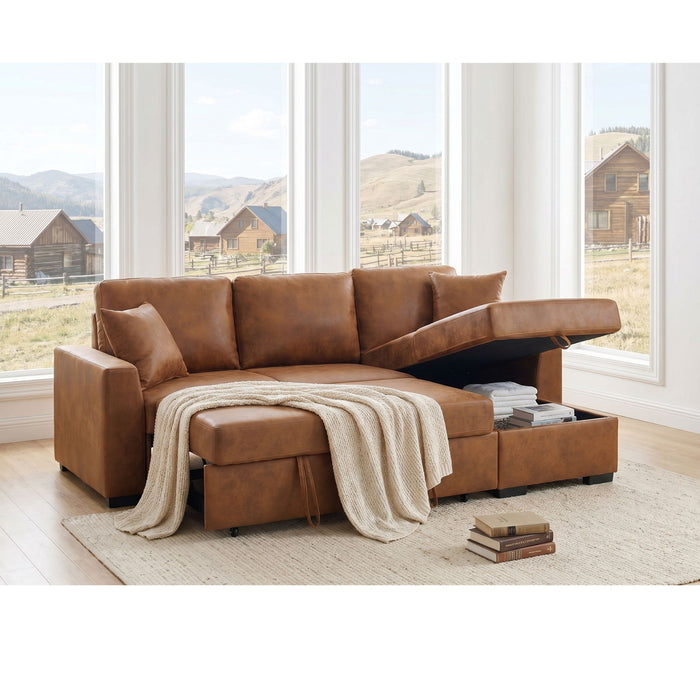 Upholstered Sectional With Pull-Out Bed And Chaise Storage Home Essentials
