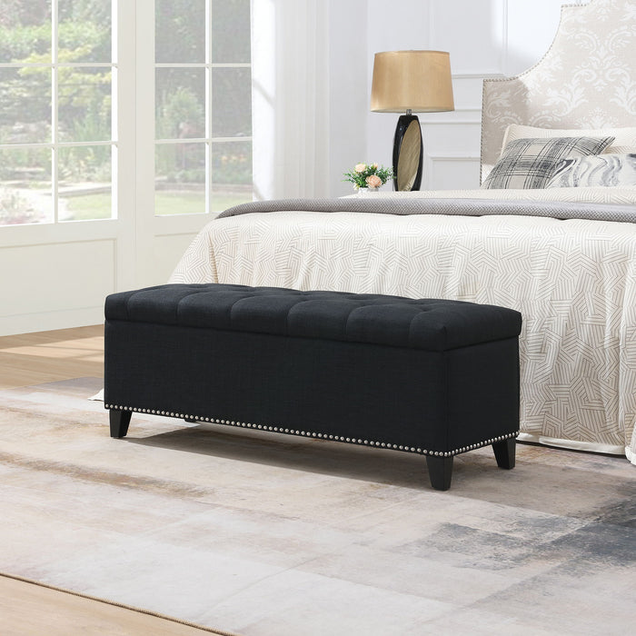 Button-Tufted Storage Ottoman With Safety Close Hinge Home Essentials
