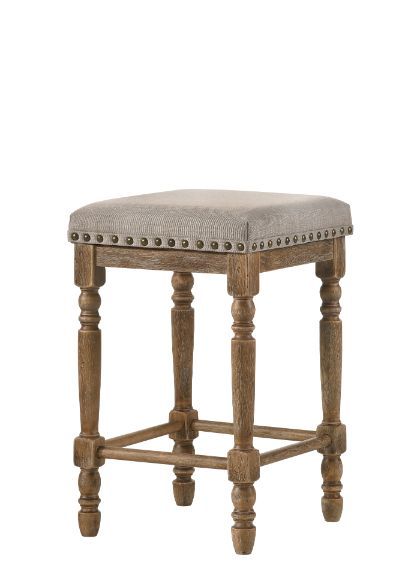 Farsiris - Counter Height Stool Set of 2) - Beige Fabric & Weathered Oak