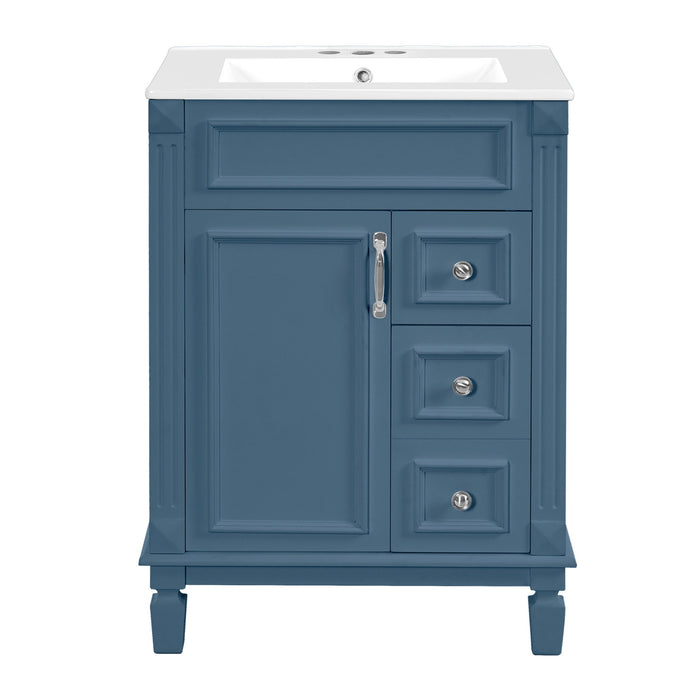 Bathroom Vanity With Ceramic Sink, Compact Cabinet With 2 Drawers And Adjustable Shelf - Blue Hearth and Haven