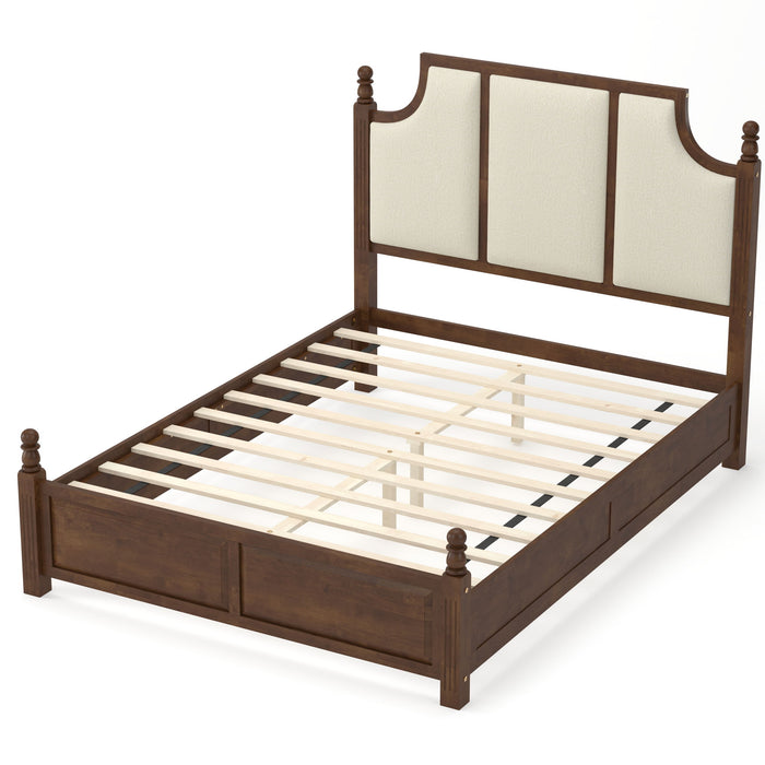 Farmhouse Platform Bed Frame & Tall Upholstered Headboard Home Essentials