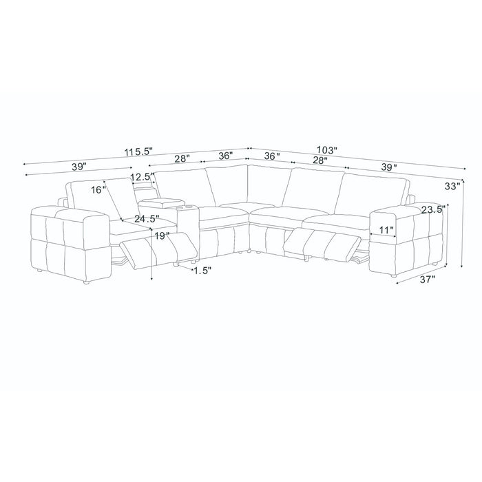 Upholstered Large Arms Sectional With Recliner Seats Home Essentials