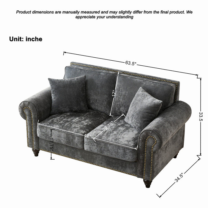2 Seater Sofa With Rolled Arms, Tufted Upholstered Couch Home Essentials