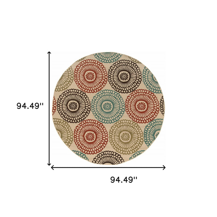 8' X 8' Round Indoor / Outdoor Area Rug - Beige