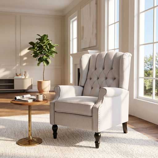 Armchair Recliner With Pushback Mechanism And Wingback Design Noble House