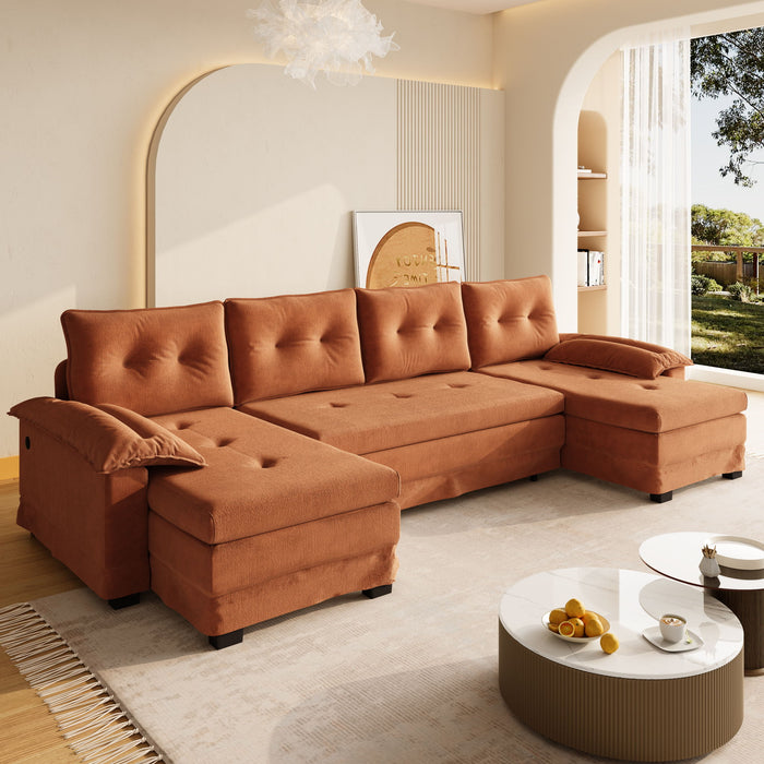 U-Shaped Sleeper Sofa With Pull Out Bed, Removable Armrests & USB Ports For Living Room Home Essentials