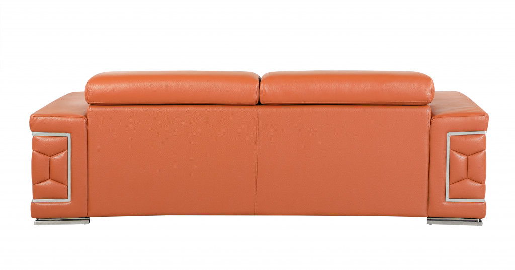 Italian Leather Sofa & Silver Legs - Camel