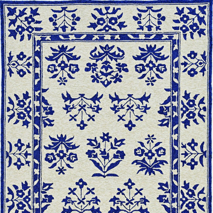 3' X 5' Hand Hooked UV Treated Traditional Floral Design Indoor / Outdoor Rug - S / Blue