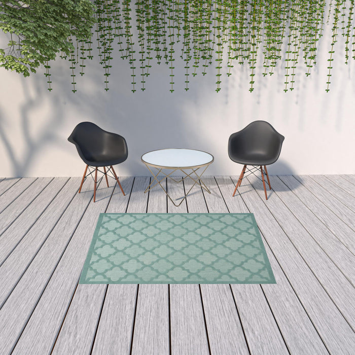 5' X 7' Ikat Indoor / Outdoor Area Rug - Aqua / Teal