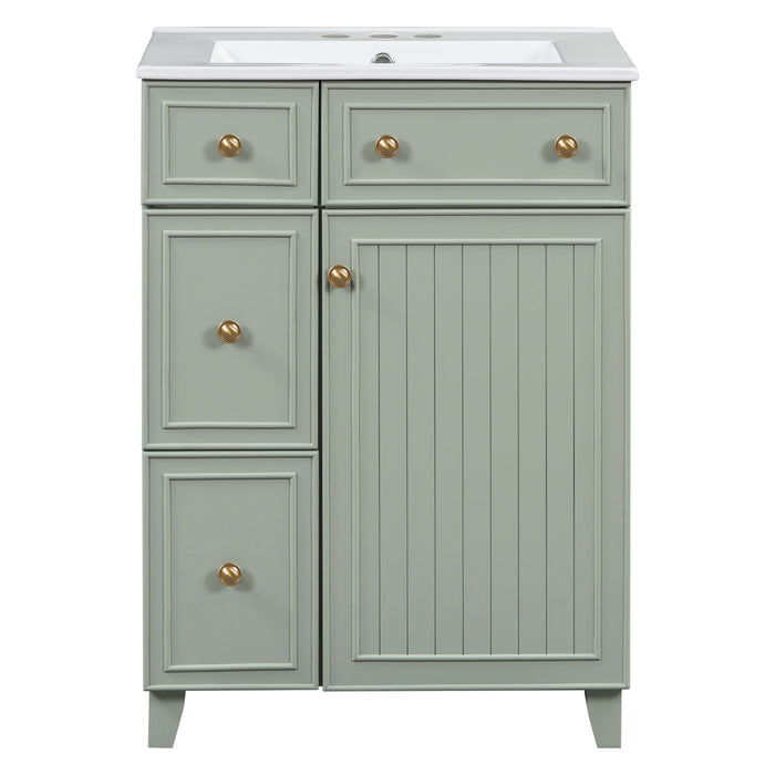 Transitional Style Bathroom Vanity Cabinet With Ceramic Sink