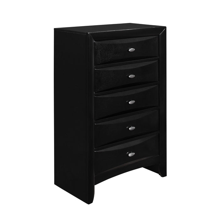 Solid Wood Mirrored Five Drawer Dresser - Black