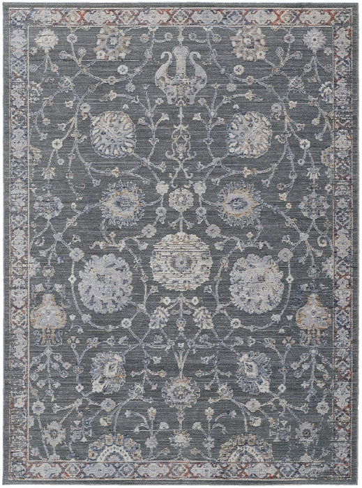 Floral Power Loom Area Rug - Gray Ivory And Red - 8' X 10'