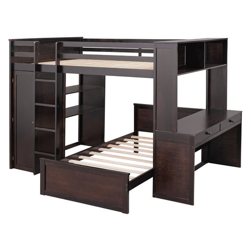 Loft Bed With A Twin Size Standalone Bed, Shelves, Desk, And Wardrobe DreamHaus