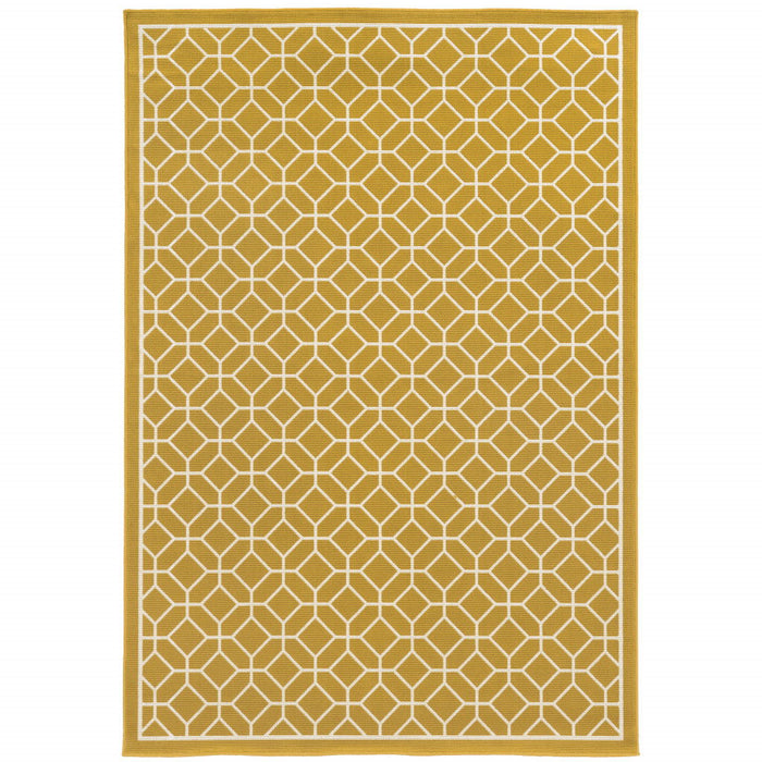 9' X 13' Geometric Stain Resistant Indoor / Outdoor Area Rug - Gold / Ivory