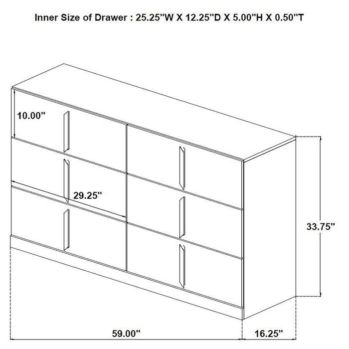 Lauryn - 6 Drawer Dresser Cabinet - Gloss White Furniture Max