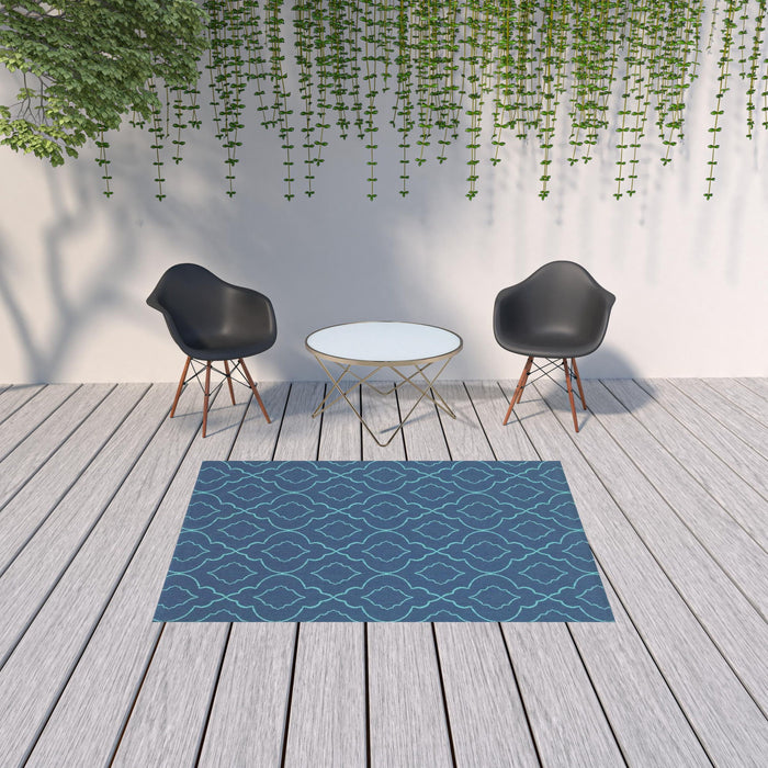 5' X 8' Geometric Stain Resistant Indoor / Outdoor Area Rug - Blue