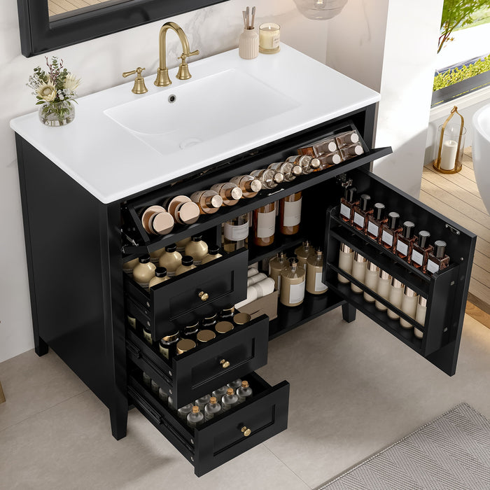 Bathroom Vanity With Sink, 3 Drawers & Cabinet With Adjustable Shelves Hearth and Haven