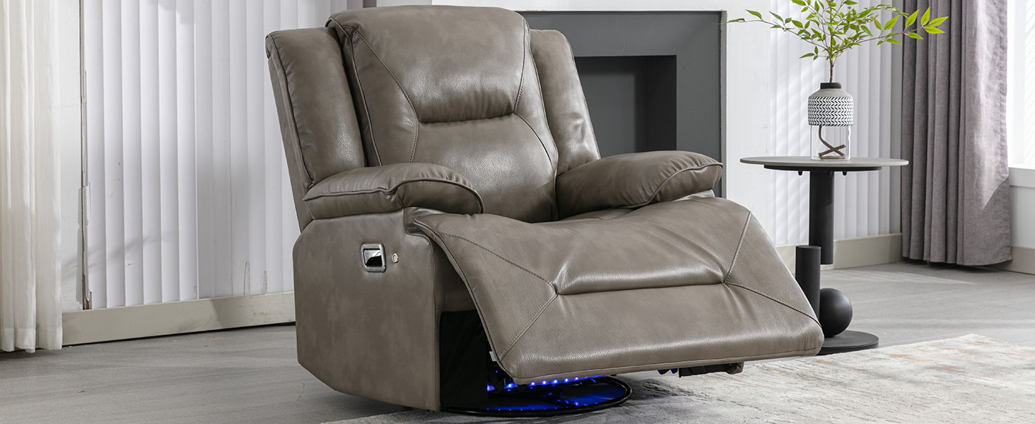 360° Swivel And Rocking Home Theater Recliner Manual Recliner Chair With A LED Light Strip For Living Room, Bedroom, Gray
