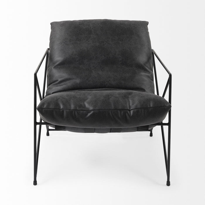 Faux Leather Contemporary Metal Chair - Black