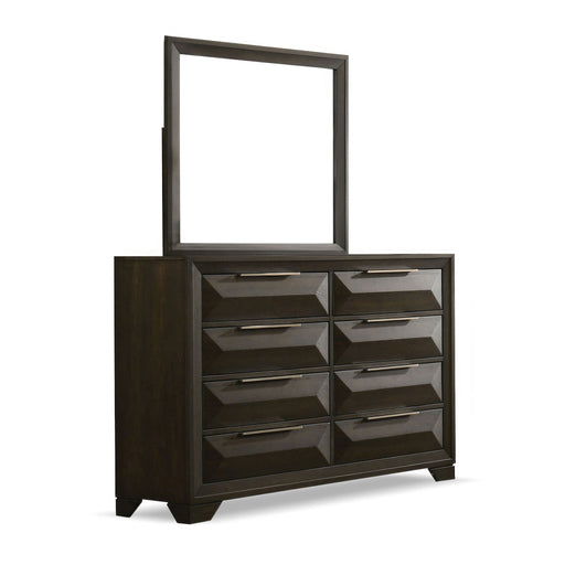 Dresser With Mirror Beveled Bracket Feet Handles 8 Drawers - Espresso Home Essentials