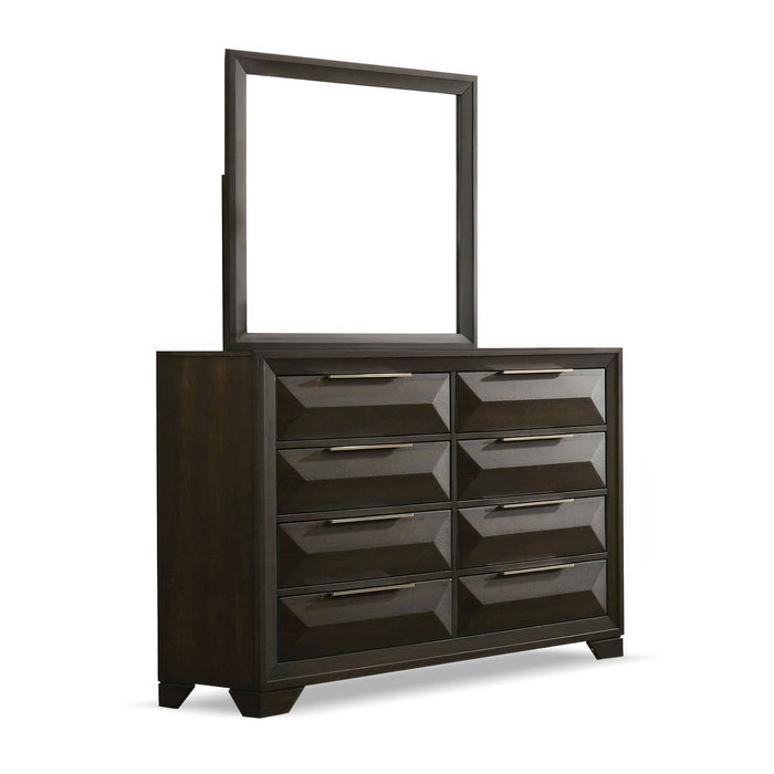 Dresser With Mirror Beveled Bracket Feet Handles 8 Drawers - Espresso Home Essentials