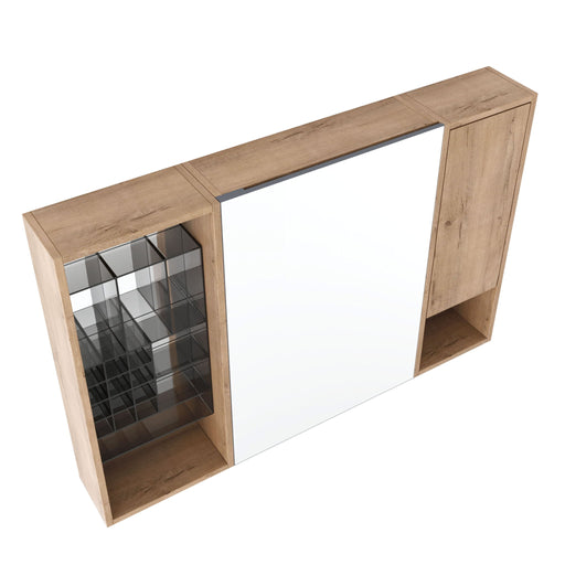 Wall Mounted Bathroom Mirror Cabinet & Adjustable Shelves Storage Cabinet - Imitative Oak Home Essentials