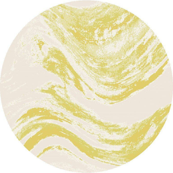 8' Machine Woven Abstract Waves Round Indoor / Outdoor Area Rug - Gold Ivory