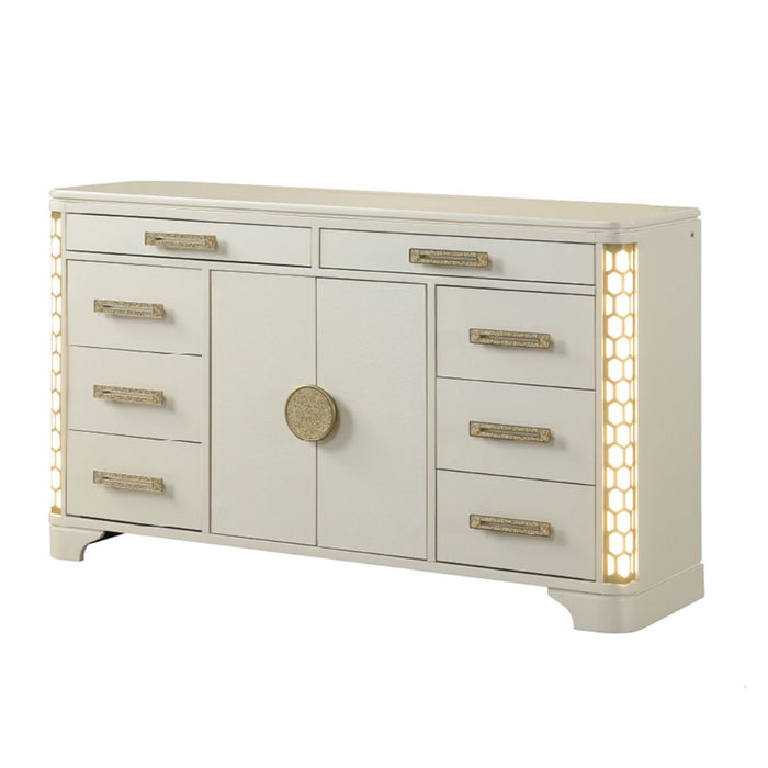 Jasmine - 8 Drawer Dresser With Side LED Lightning - Beige Matrix Furniture Group