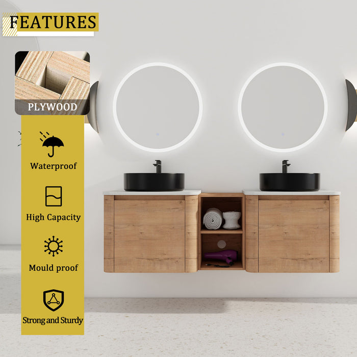 Wall Mounted Bathroom Vanity With Art Sink, 1 Storage Shelf, Soft Close Door Home Essentials
