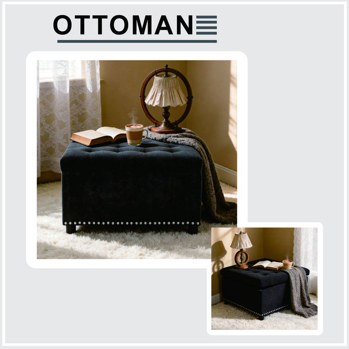 Square Tufted Storage Ottoman With Nailhead Trim Home Essentials