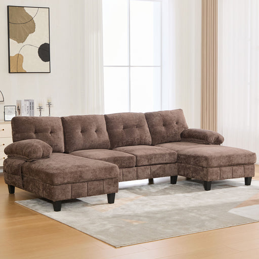 U-Shaped Sectional Sofa 103.5" Fabric Couch With Dual Chaise Lounges, Storage Pockets, Armrest Pillows Hearth and Haven